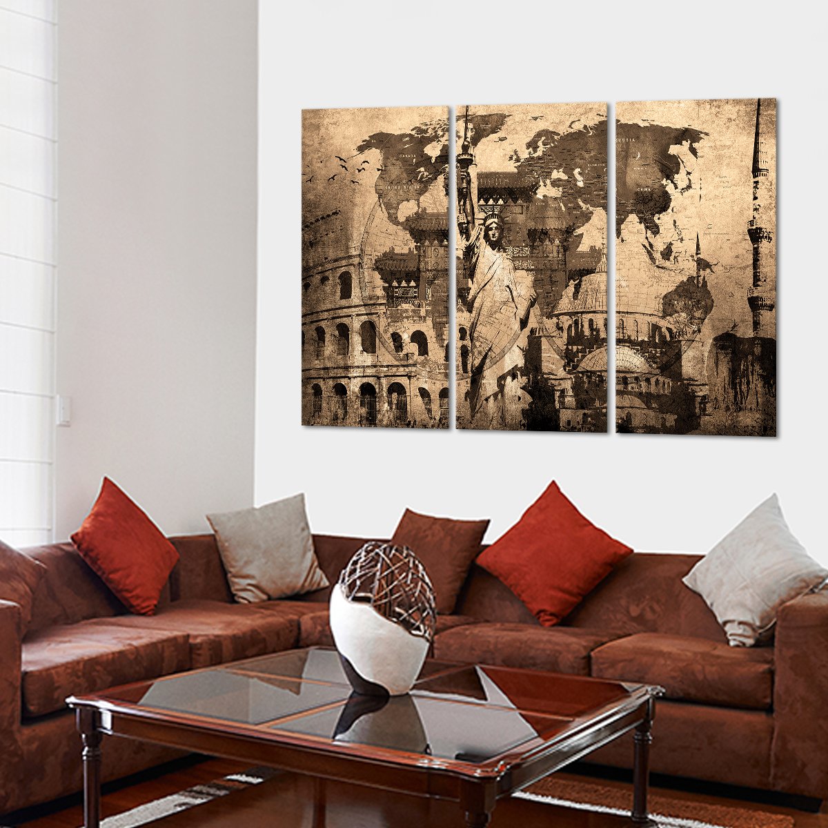 Landmark World Map Multi Panel Canvas Wall Art