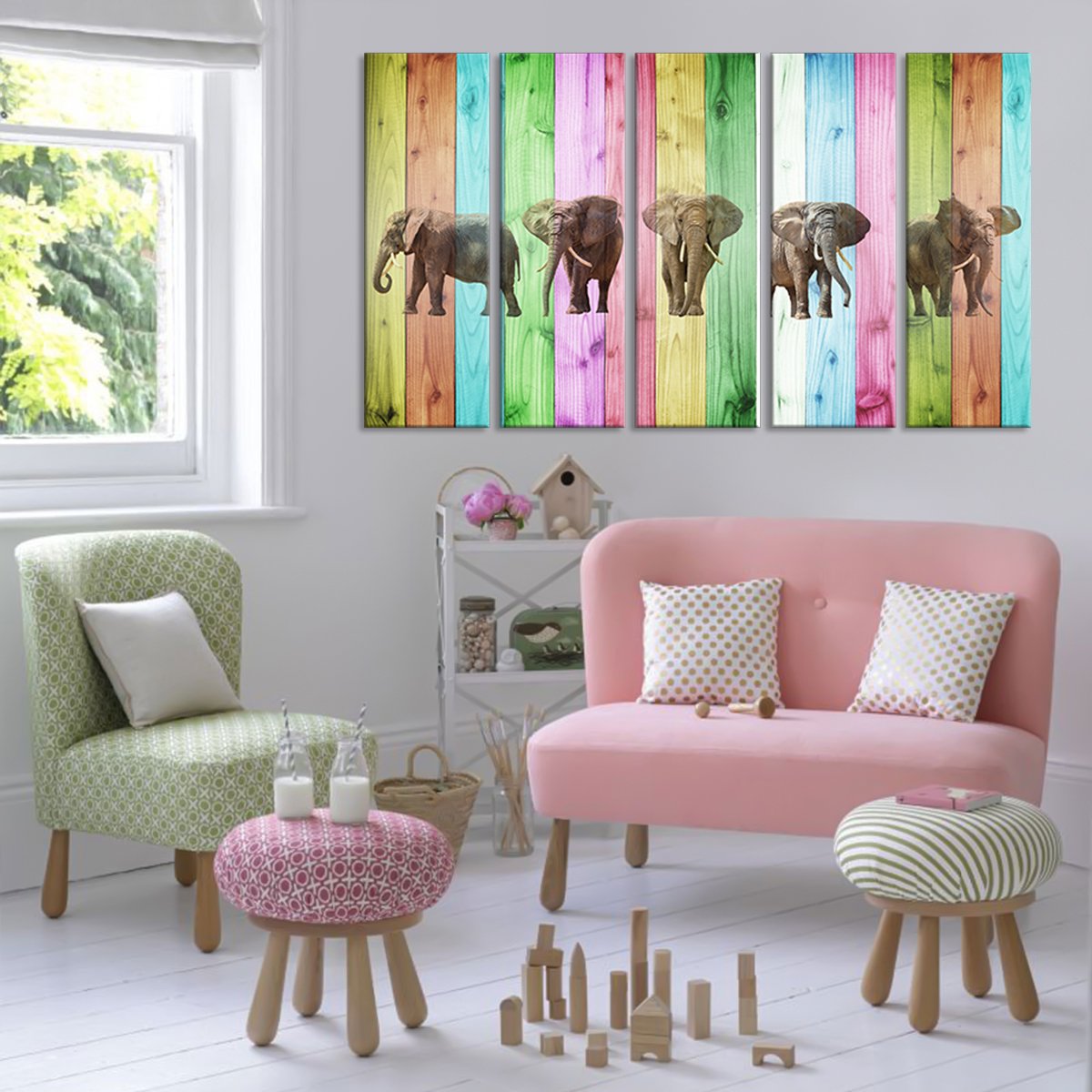 Vibrant Elephants Multi Panel Canvas Wall Art