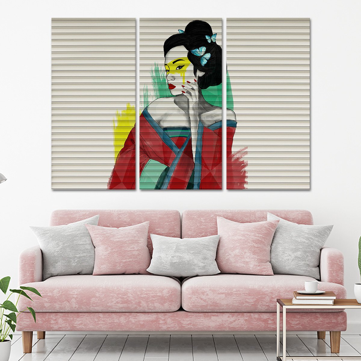 Butterfly Geisha Multi Panel Canvas Wall Art