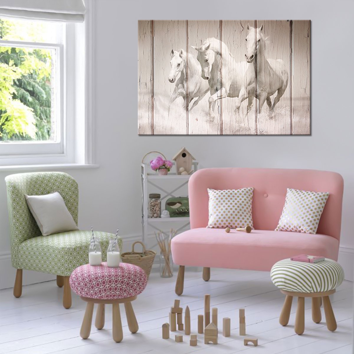 White Stallions Multi Panel Canvas Wall Art