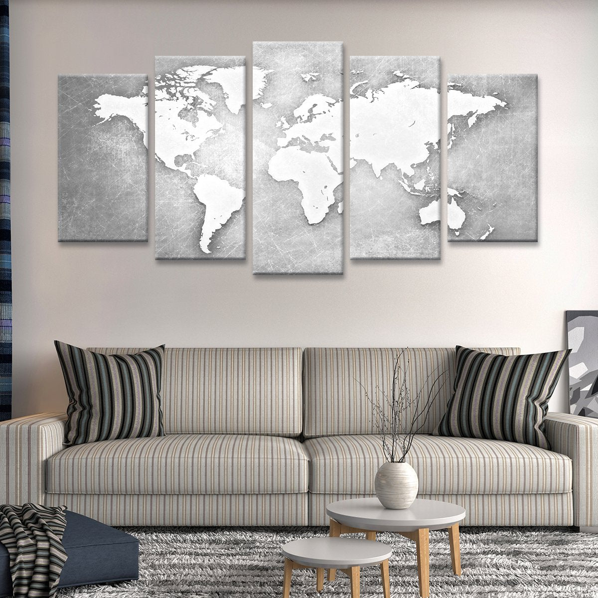 Platinum World Map Multi Panel Canvas Wall Art