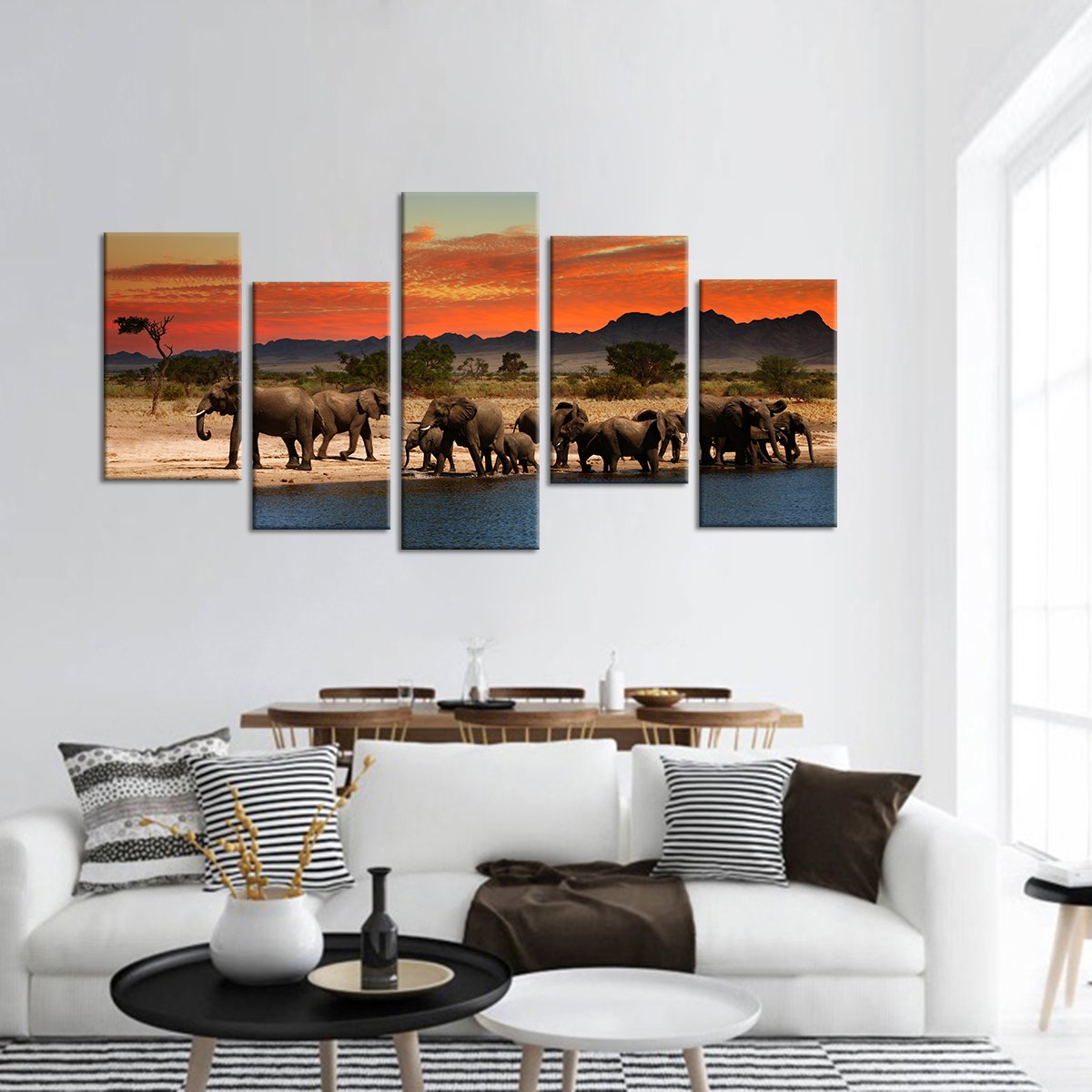 Indian Elephants Multi Panel Canvas Wall Art
