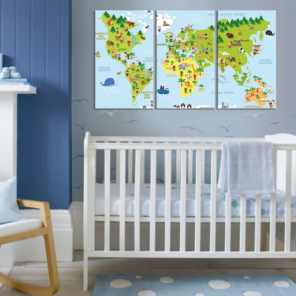 Funny Cartoon World Map Multi Panel Canvas Wall Art