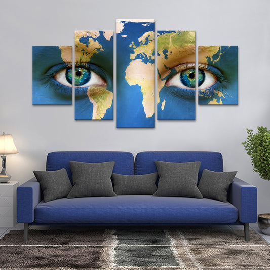 Colorful Eyes World Map Multi Panel Canvas Wall Art