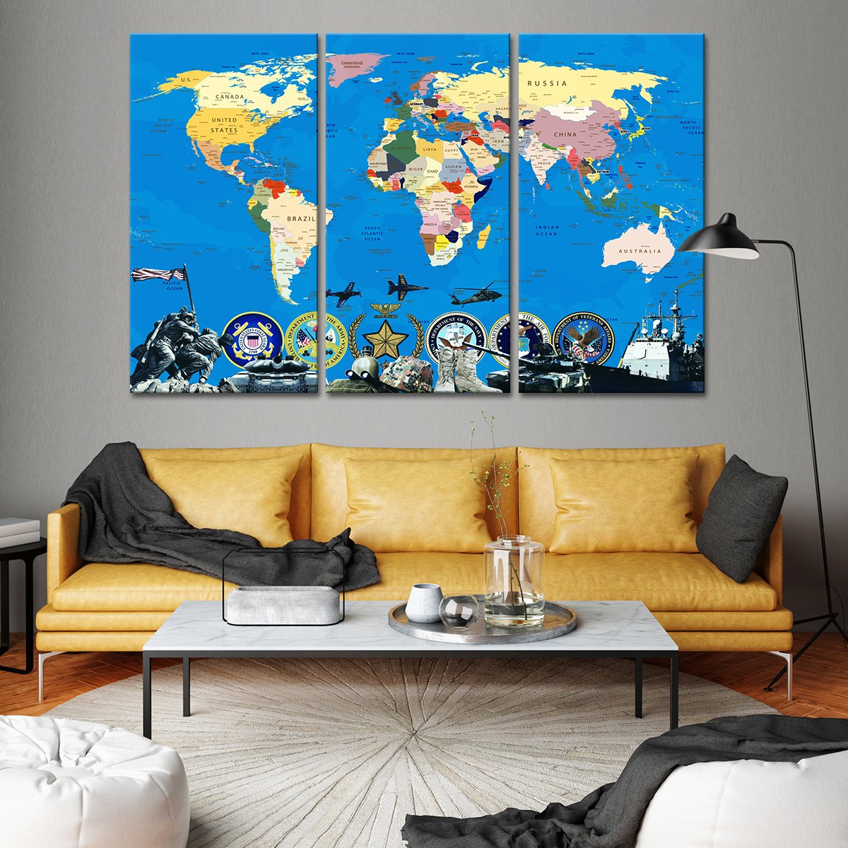 Armed Forces World Map Masterpiece Multi Panel Canvas Wall Art
