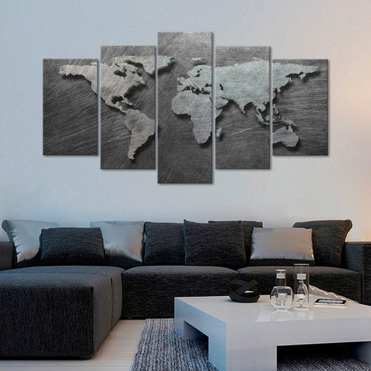 3D Steel World Map Multi Panel Canvas Wall Art