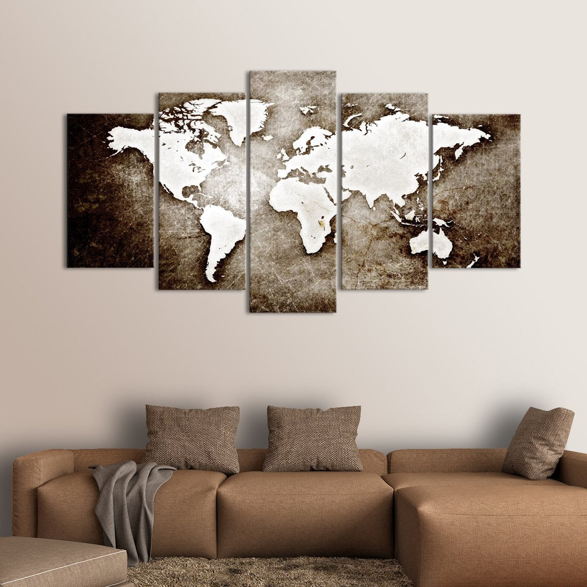Textured Grunge World Map Multi Panel Canvas Wall Art