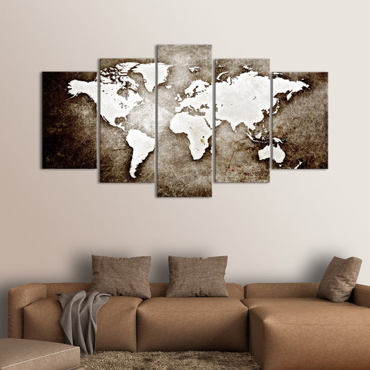 Textured Grunge World Map Multi Panel Canvas Wall Art