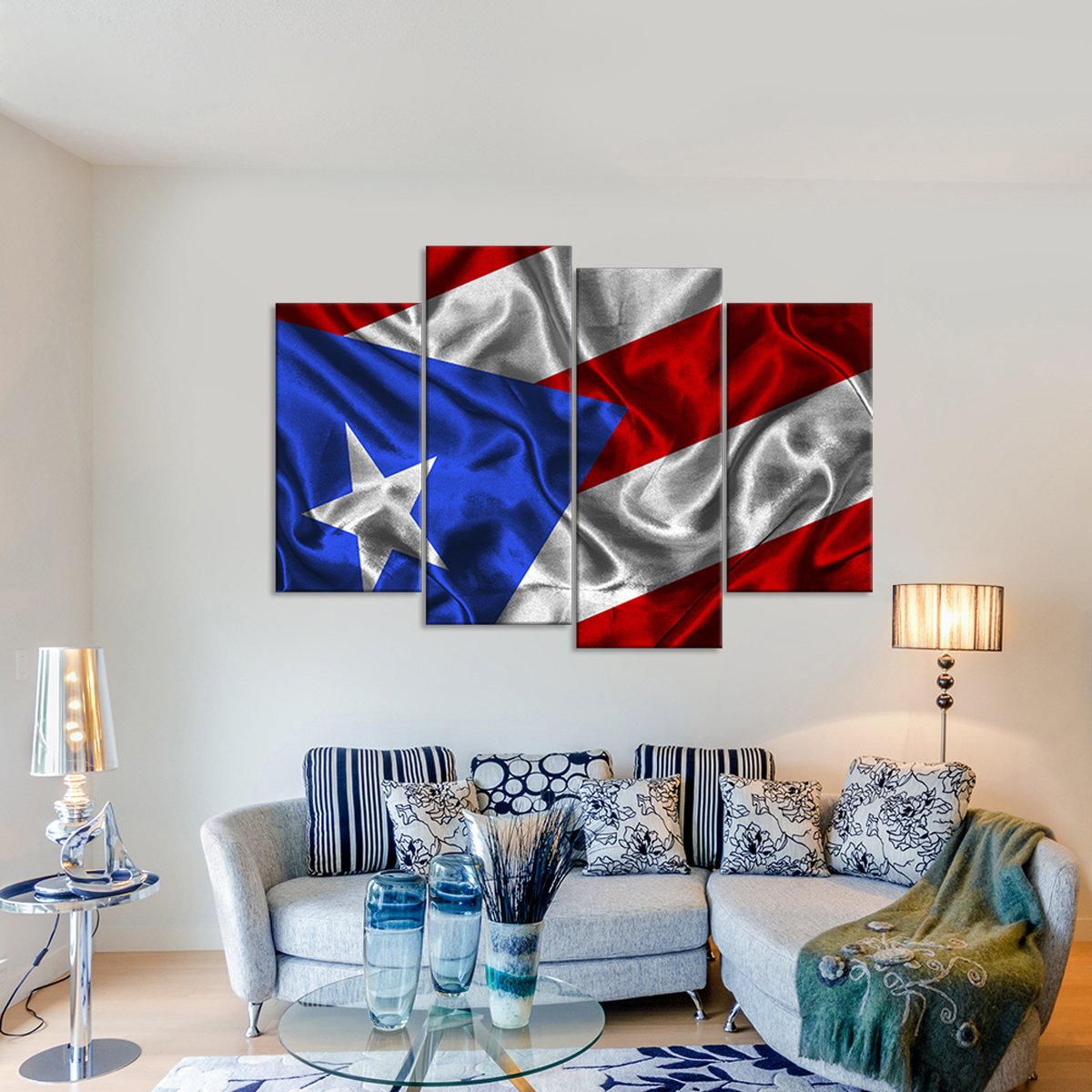 Waving Puerto Rico Flag Multi Panel Canvas Wall Art