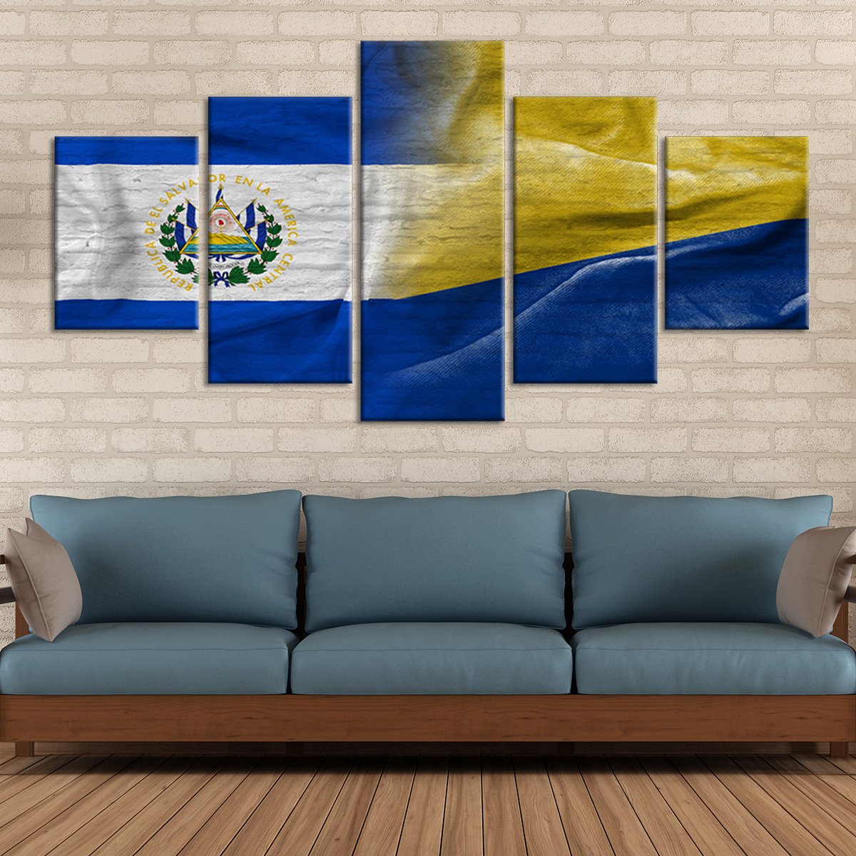 El Salvador And Columbia Flag Multi Panel Canvas Wall Art