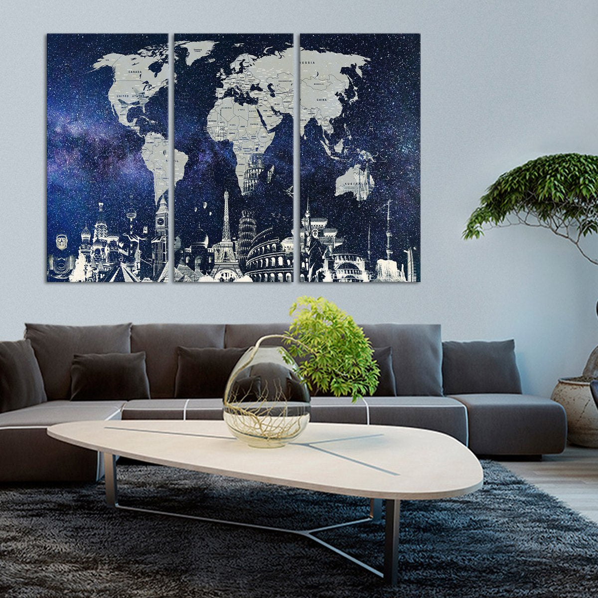 Starry World Map Masterpiece Multi Panel Canvas Wall Art