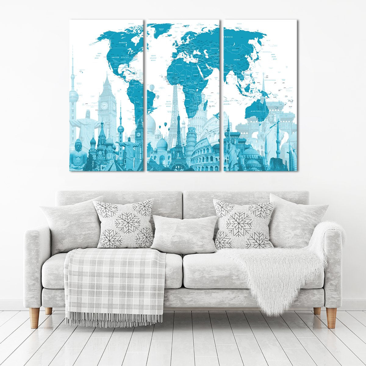 Mystic Blue World Map Masterpiece Multi Panel Canvas Wall Art