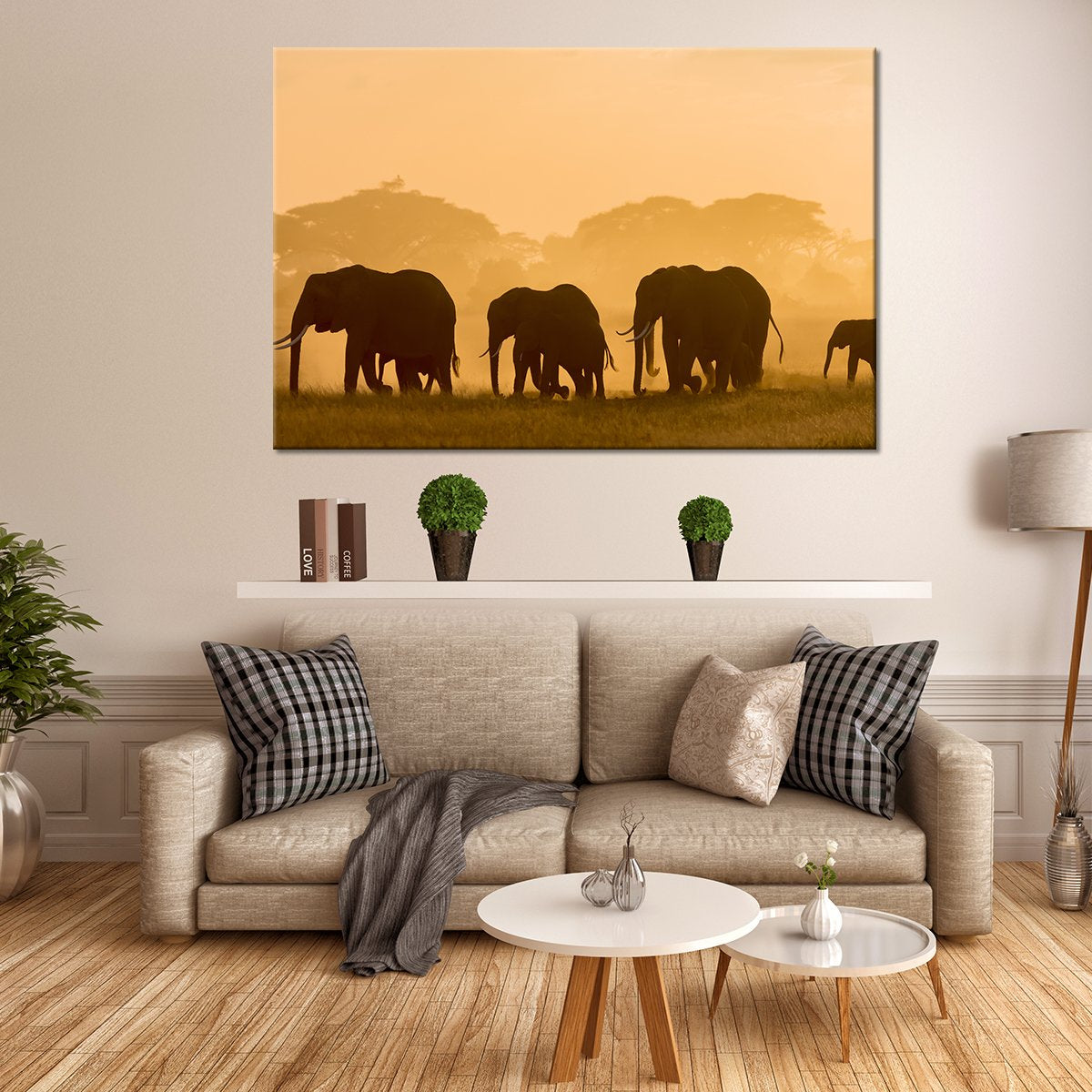 Elephants in Tanzania Multi Panel Canvas Wall Art