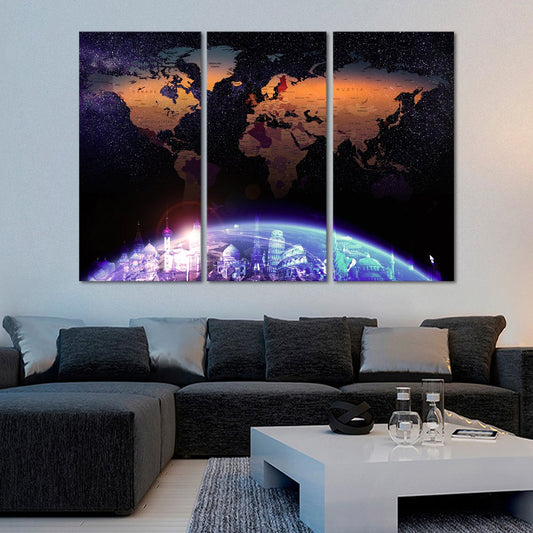 Galaxy World Map Masterpiece Multi Panel Canvas Wall Art