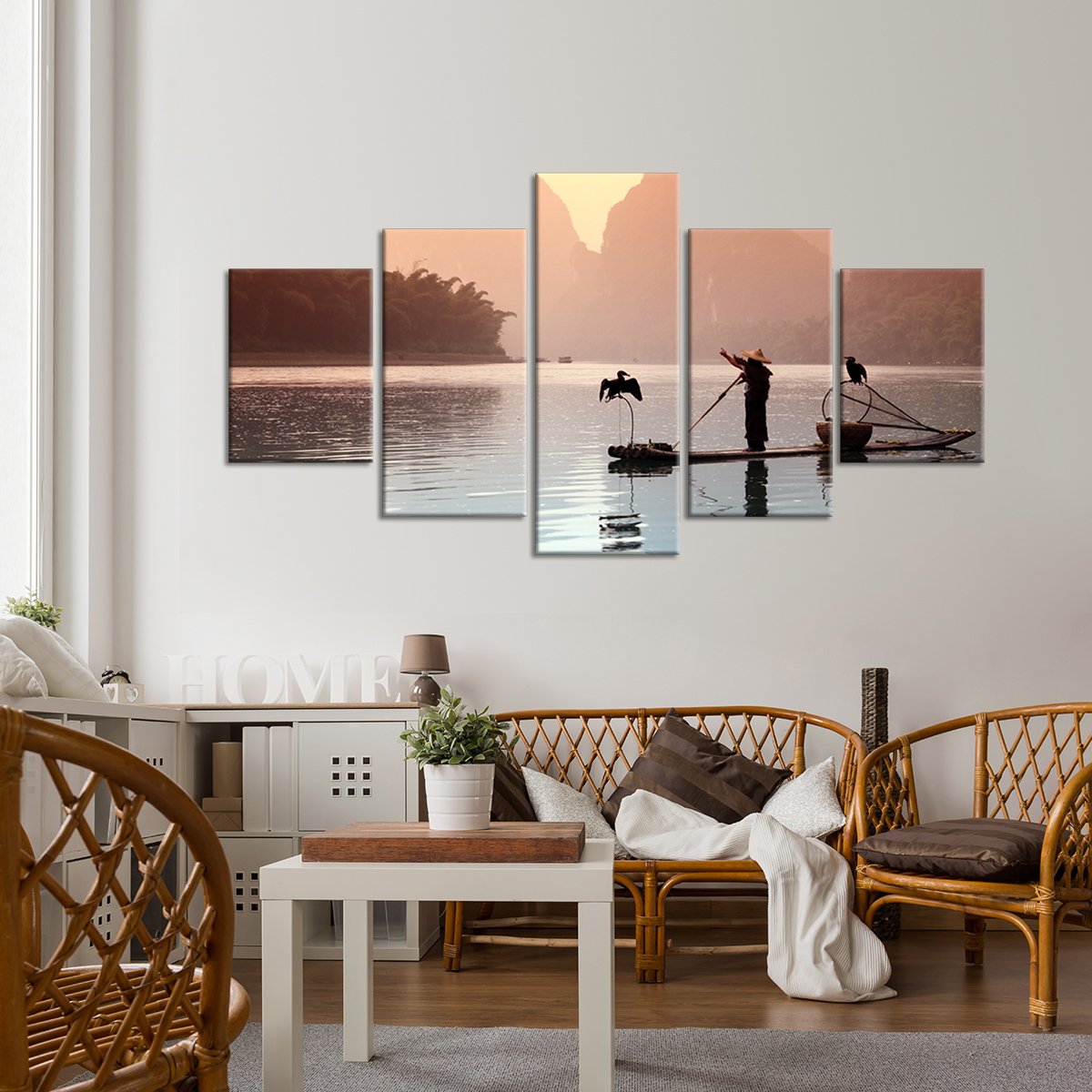 Chinese Fisherman Multi Panel Canvas Wall Art