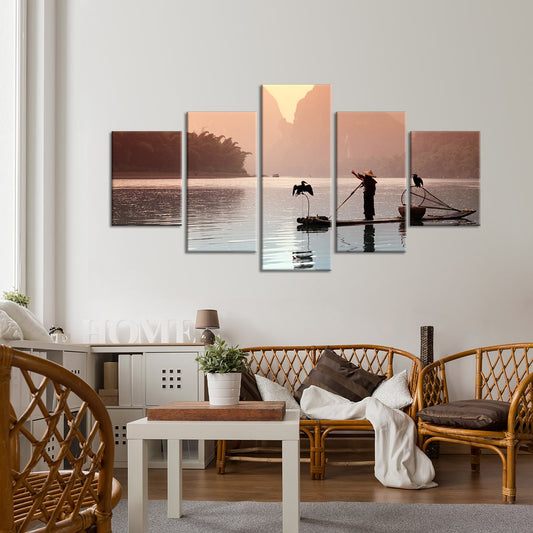 Chinese Fisherman Multi Panel Canvas Wall Art