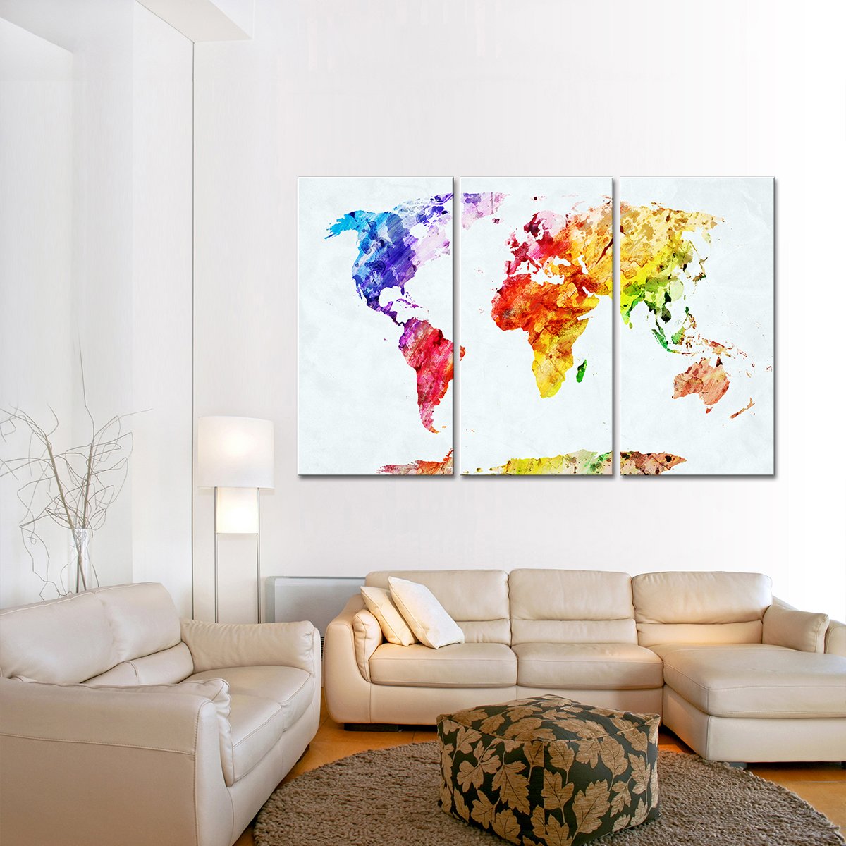 Temperate World Map Multi Panel Canvas Wall Art