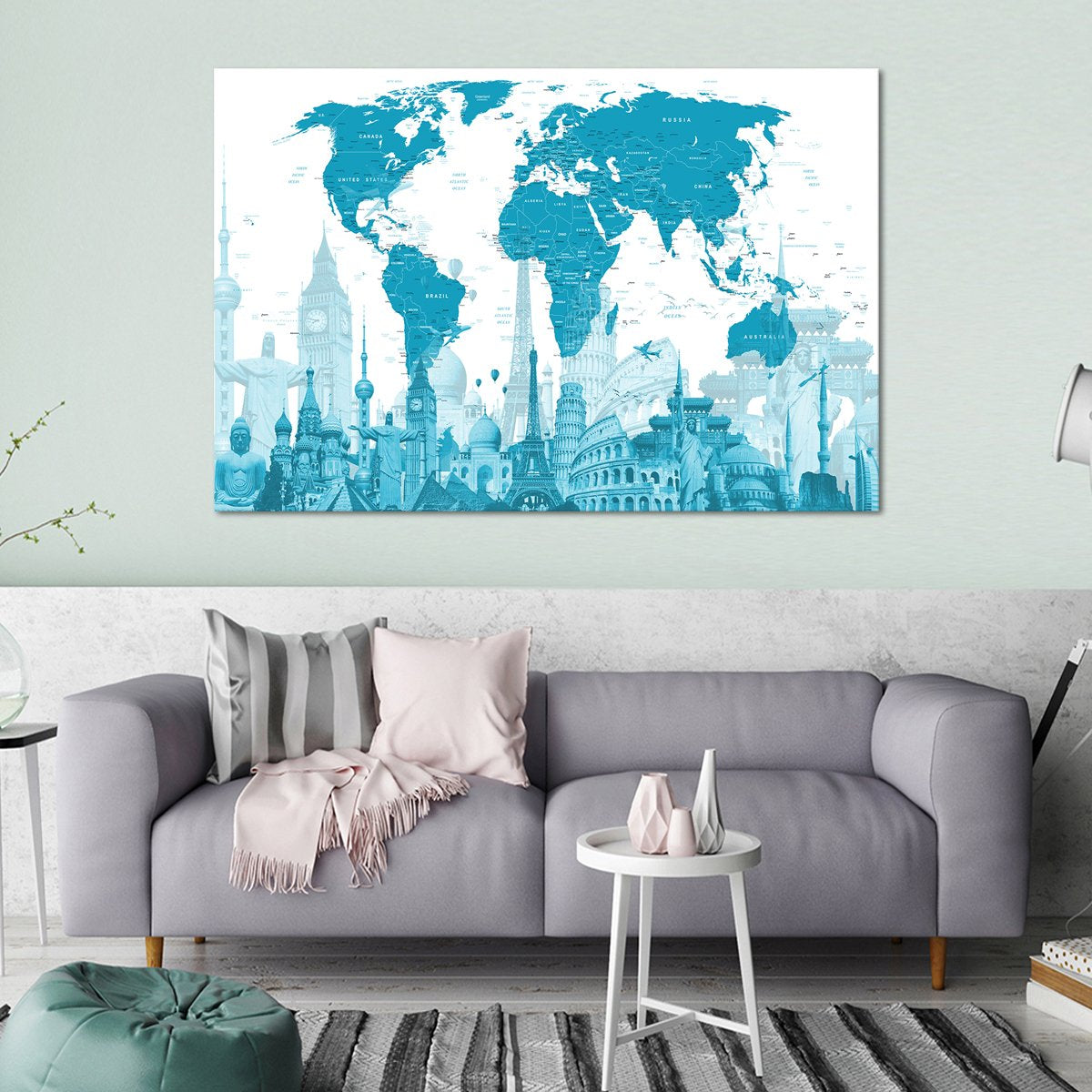 Mystic Blue World Map Masterpiece Multi Panel Canvas Wall Art