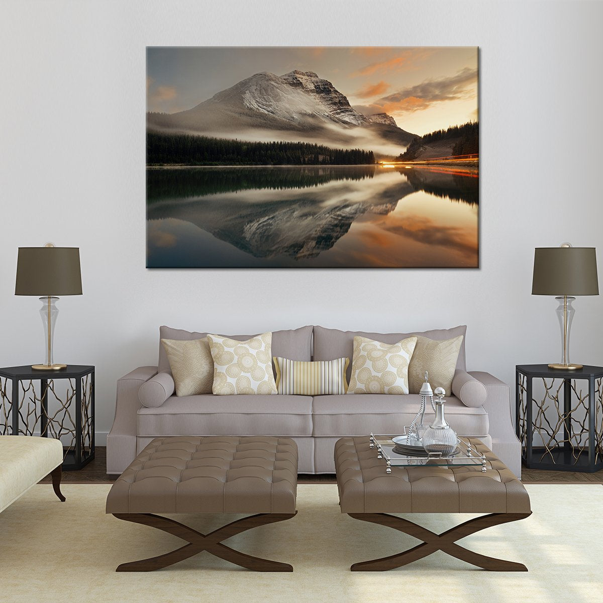 Lake at Sunset Multi Panel Canvas Wall Art
