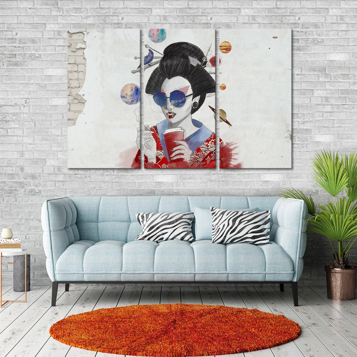 Hipster Geisha Graffiti Multi Panel Canvas Wall Art