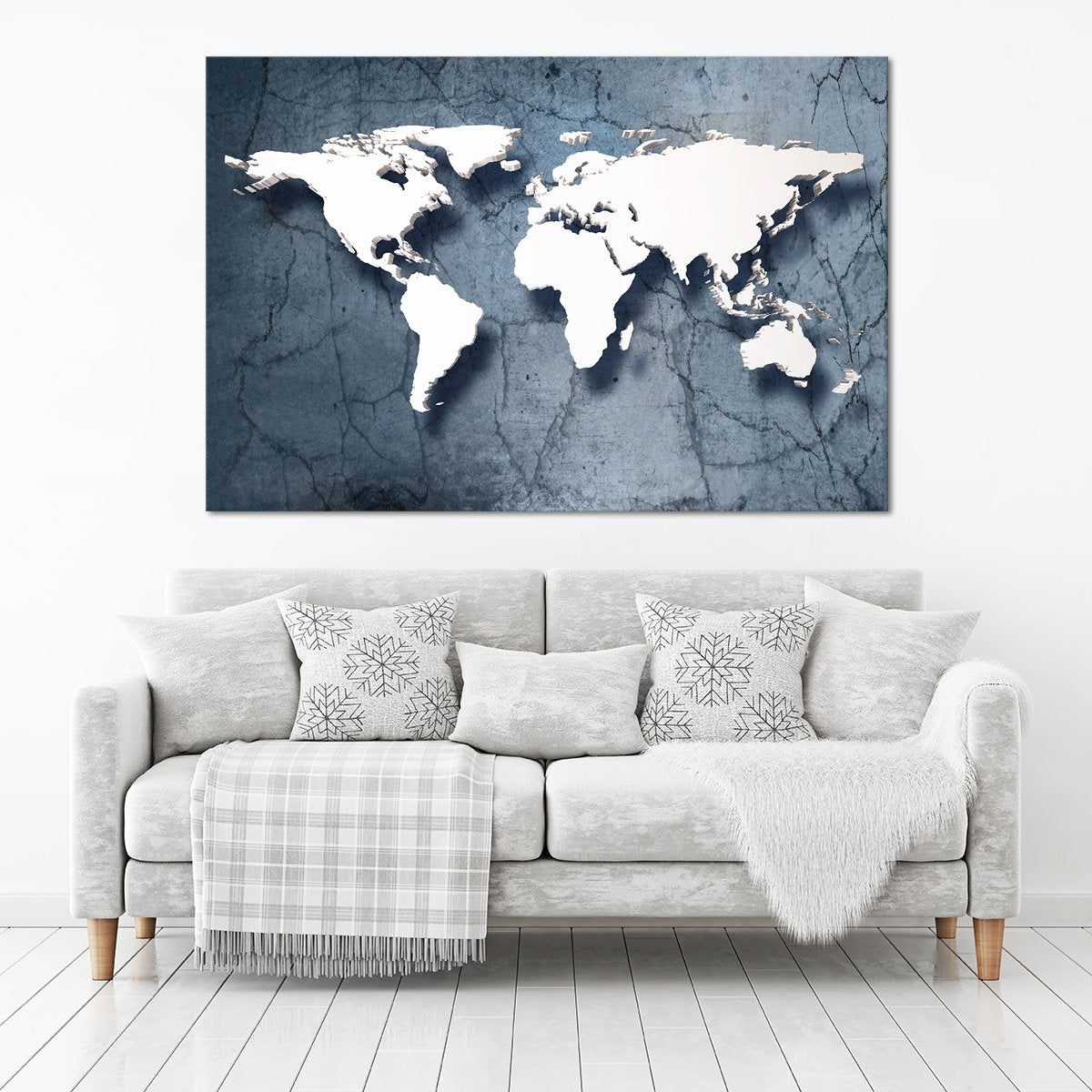 3D Stone World Map Multi Panel Canvas Wall Art