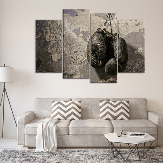 Old Boxing Gloves Multi Panel Canvas Wall Art