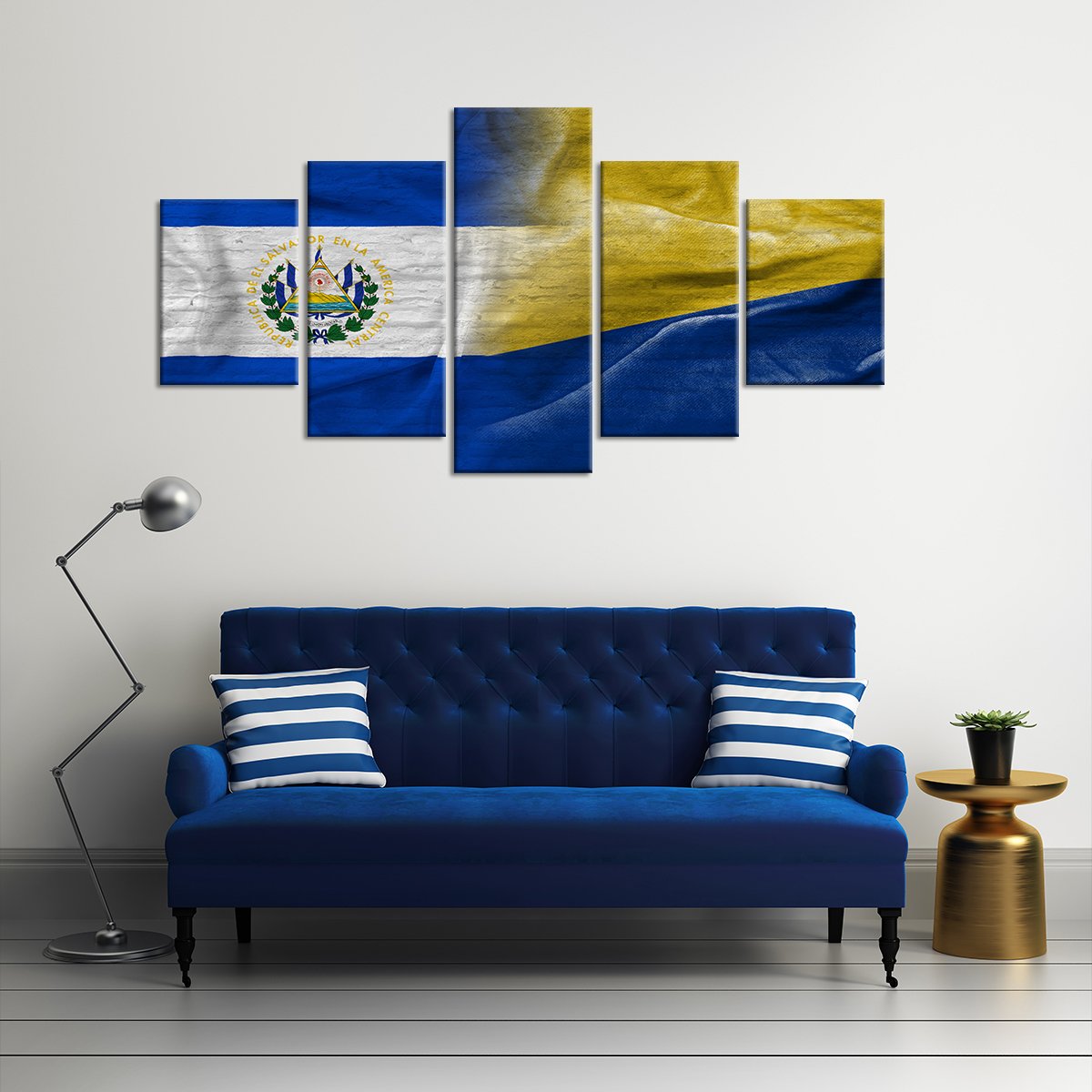 El Salvador And Columbia Flag Multi Panel Canvas Wall Art