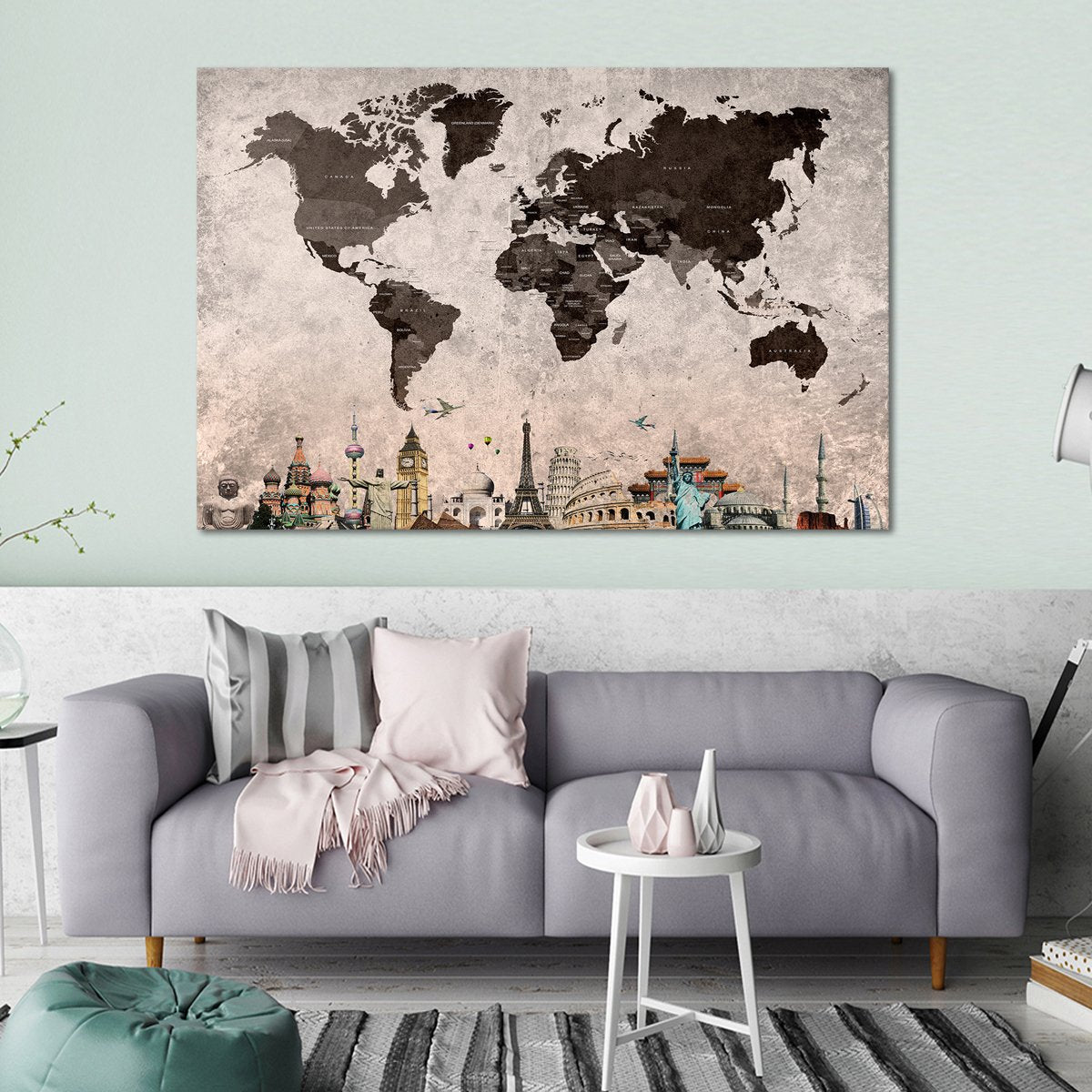 Shades Of Grey World Map Masterpiece Multi Panel Canvas Wall Art