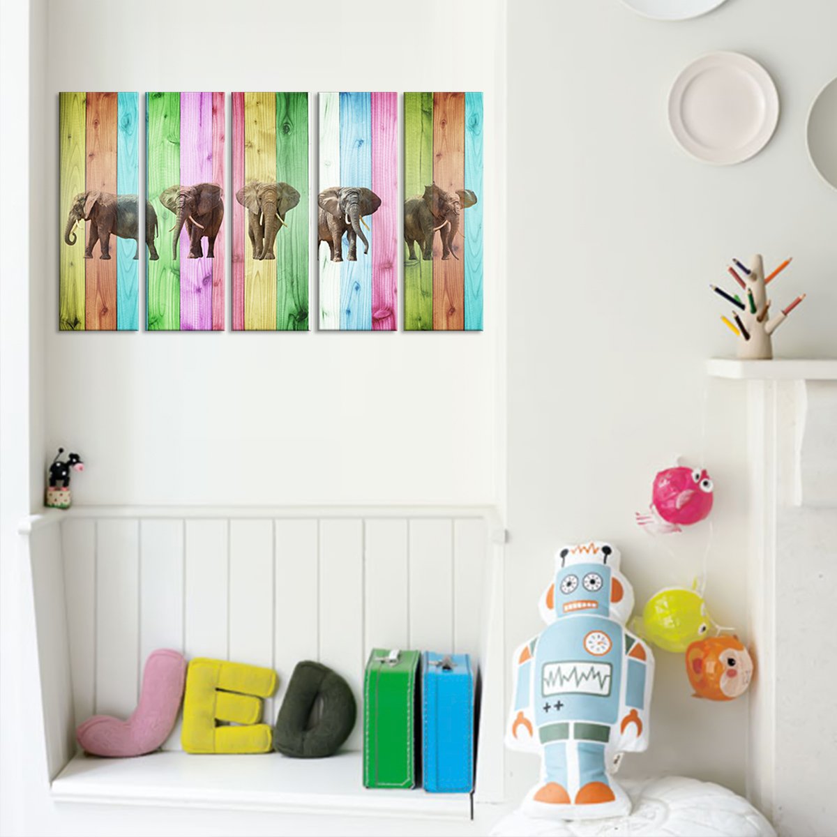 Vibrant Elephants Multi Panel Canvas Wall Art