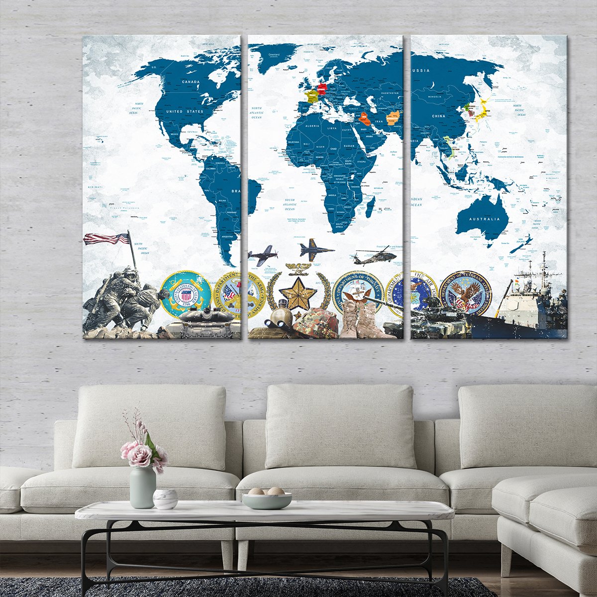 US Wars World Map Masterpiece Multi Panel Canvas Wall Art