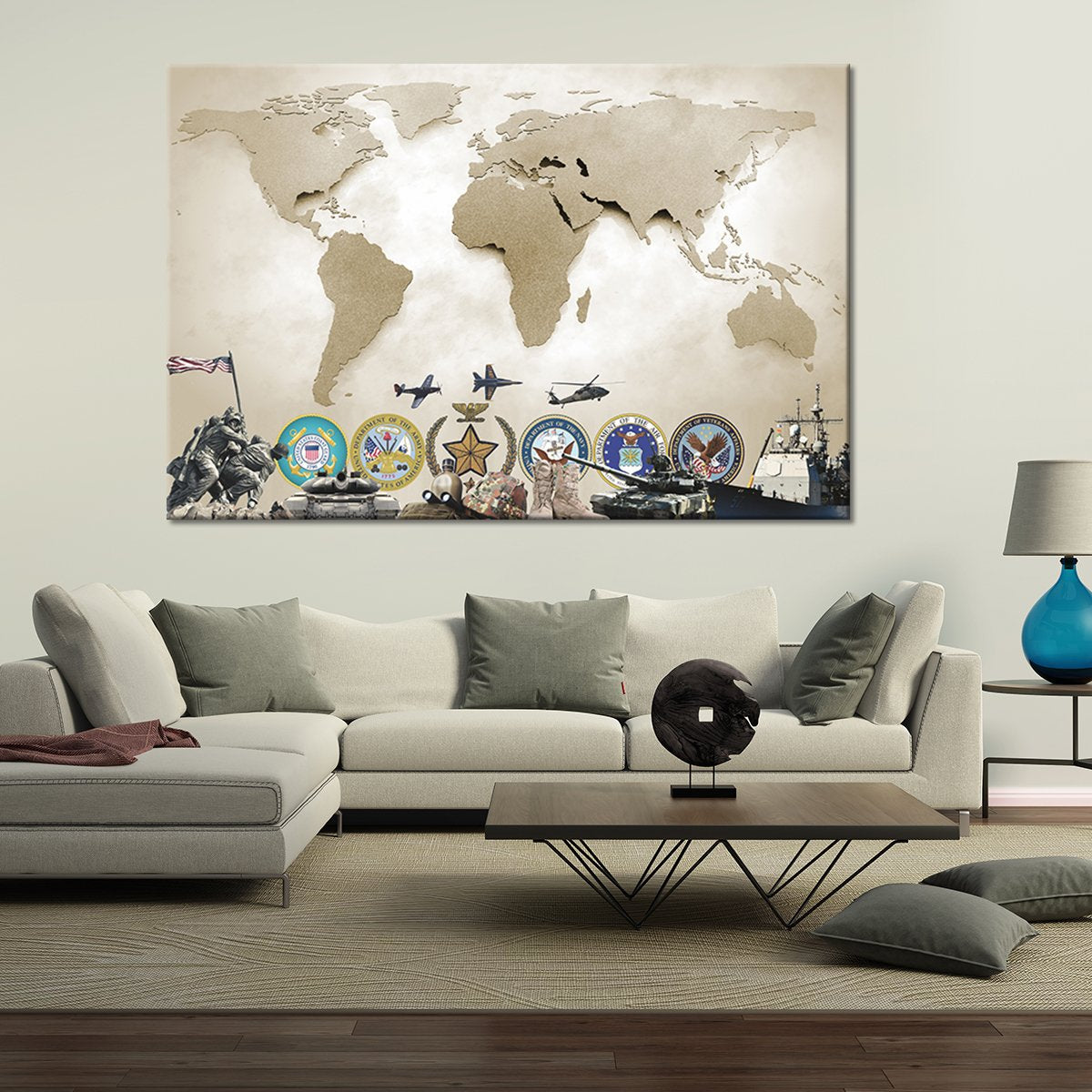 Army World Map Masterpiece Multi Panel Canvas Wall Art