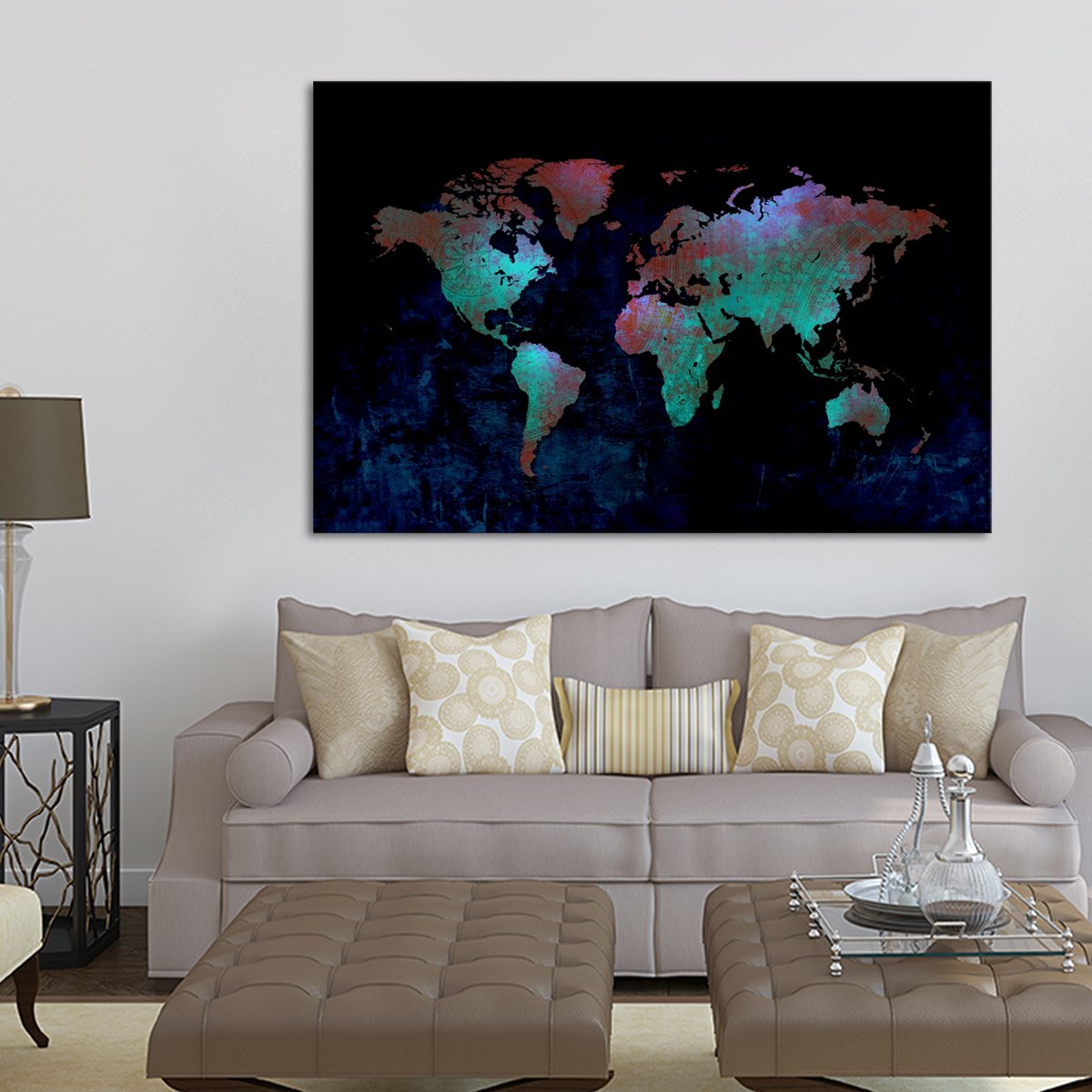 Depths Of The World Map Multi Panel Canvas Wall Art
