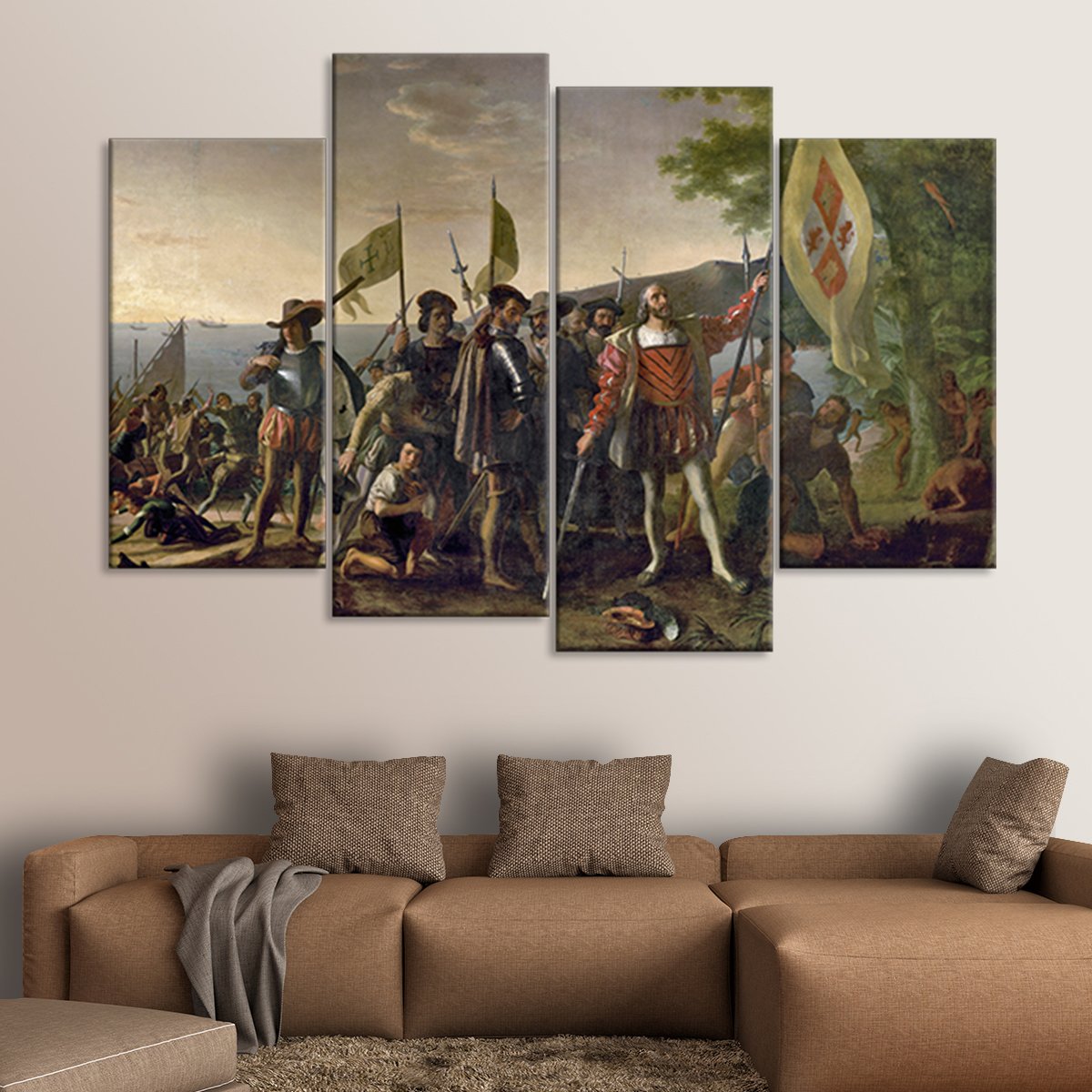 Landing Of Christopher Columbus Multi Panel Canvas Wall Art