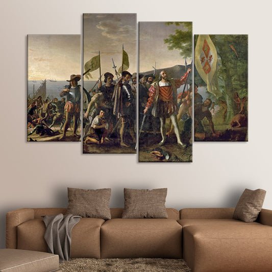 Landing Of Christopher Columbus Multi Panel Canvas Wall Art