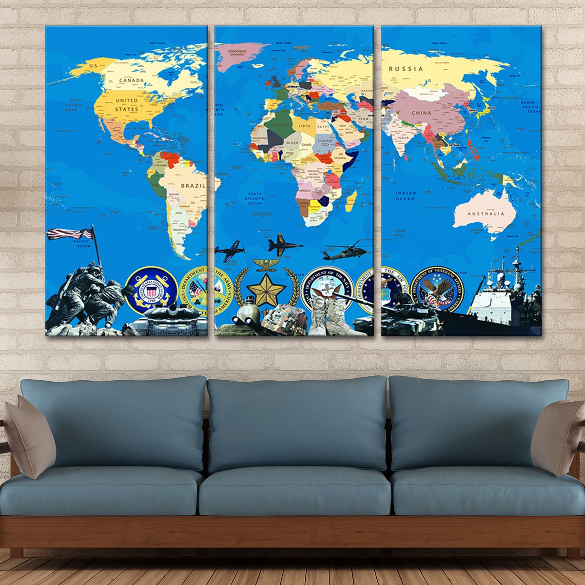 Armed Forces World Map Masterpiece Multi Panel Canvas Wall Art