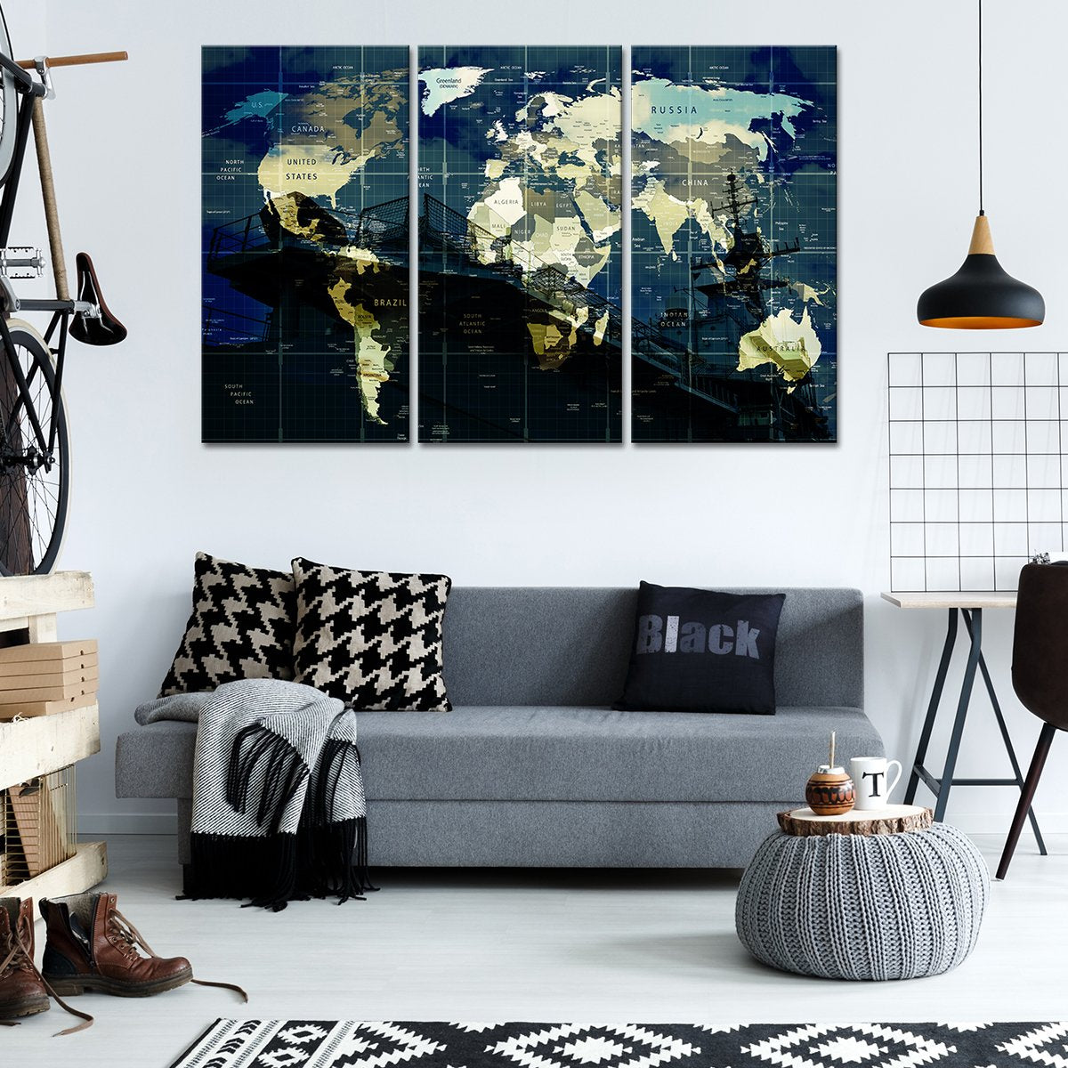 Battleship World Map Multi Panel Canvas Wall Art