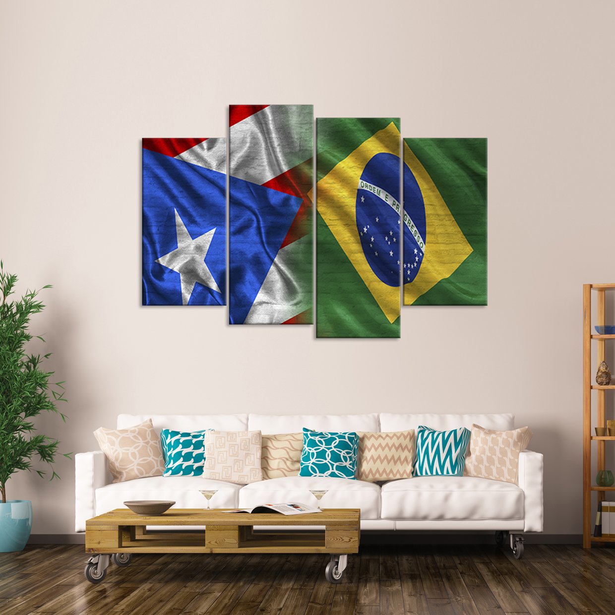 Puerto Rico And Brazil Flag Multi Panel Canvas Wall Art