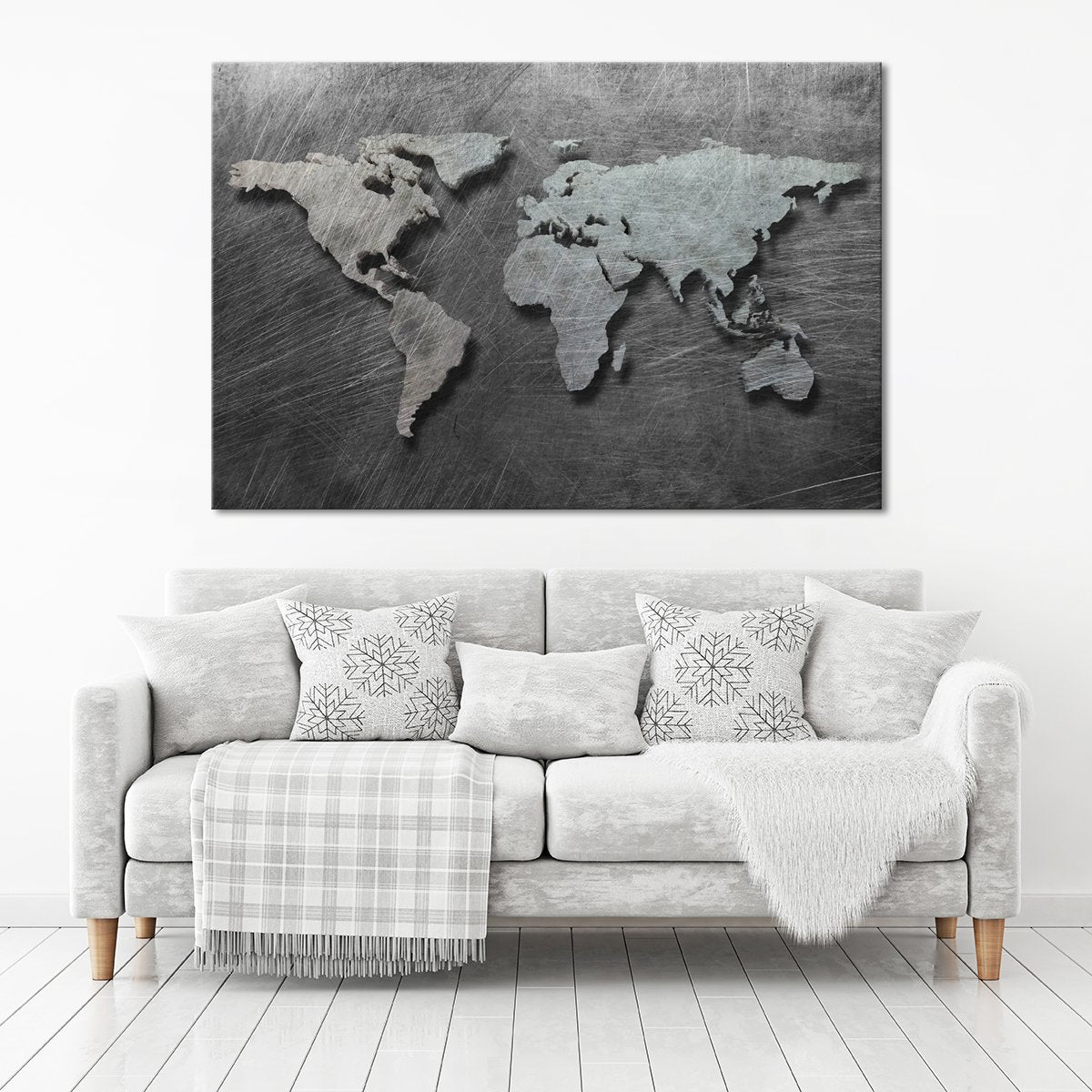 3D Steel World Map Multi Panel Canvas Wall Art