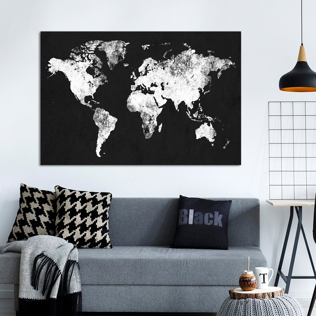Charcoal World Map Multi Panel Canvas Wall Art
