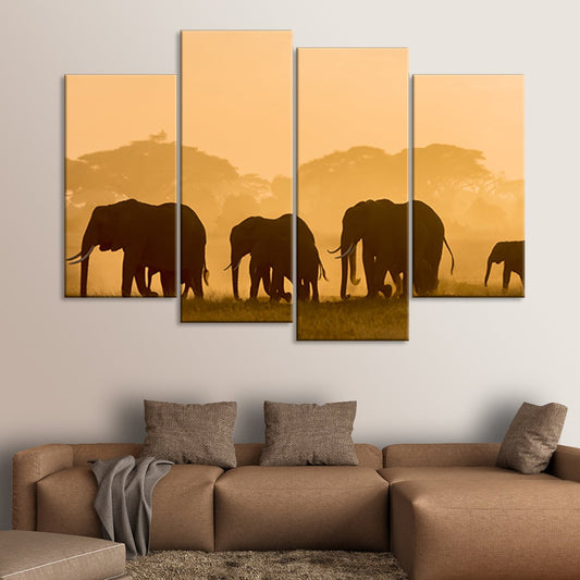 Elephants in Tanzania Multi Panel Canvas Wall Art
