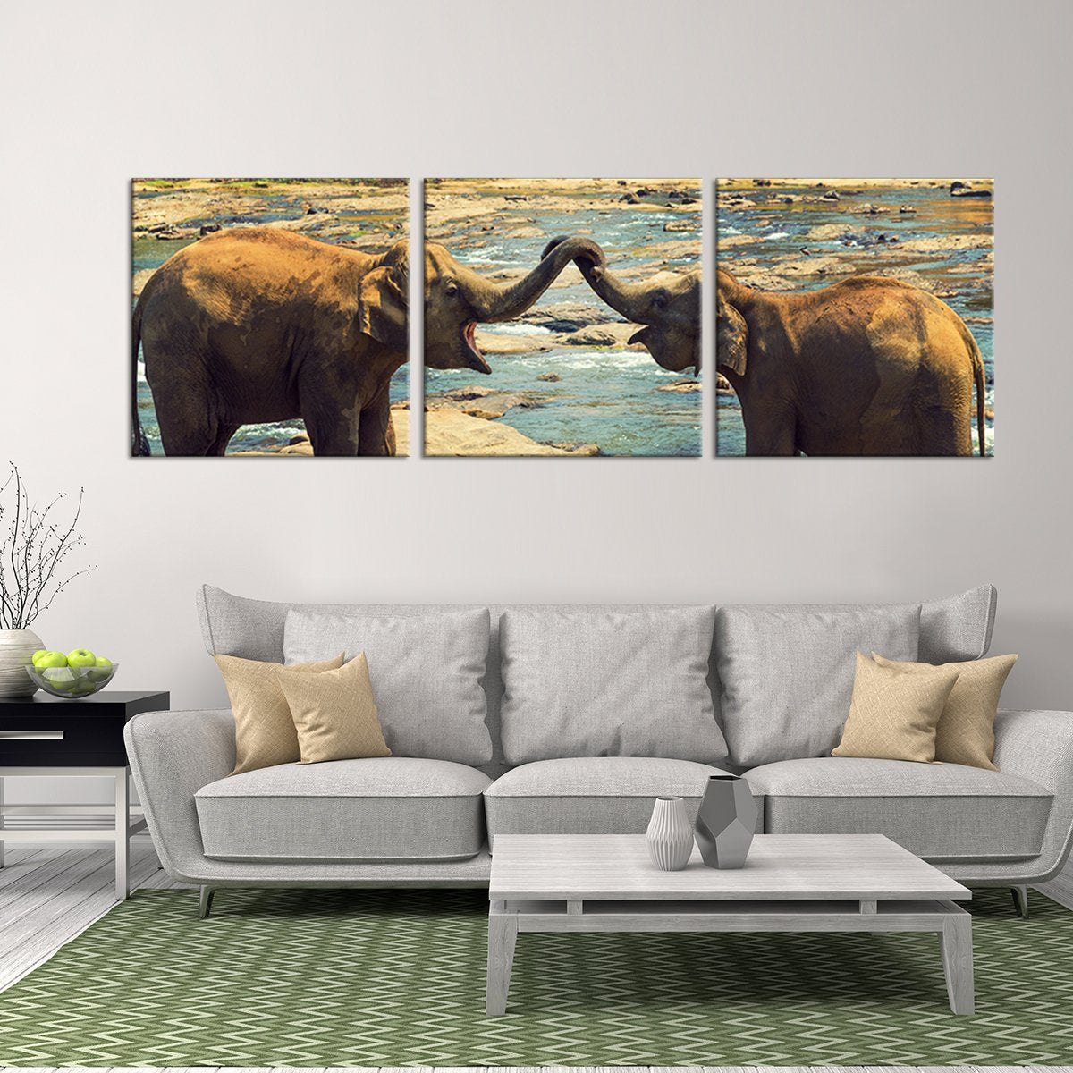 Elephant Bath Multi Panel Canvas Wall Art