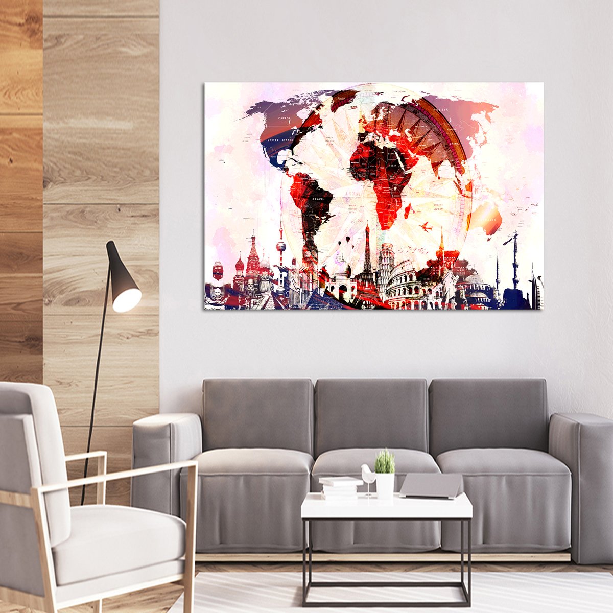 Compass World Map Masterpiece Multi Panel Canvas Wall Art