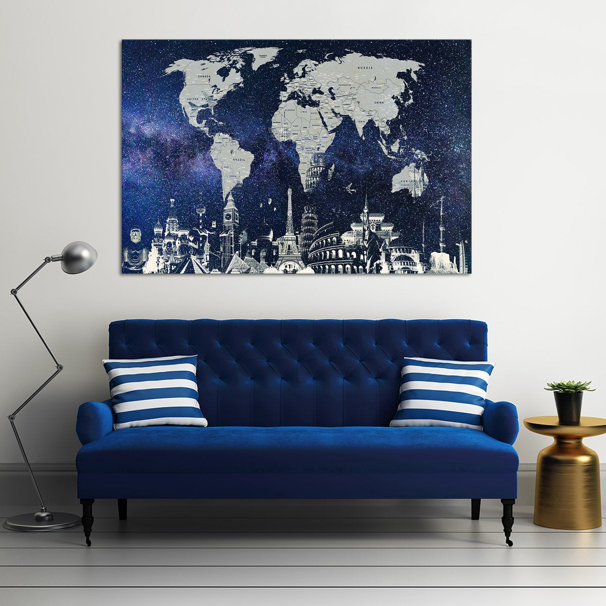 Starry World Map Masterpiece Multi Panel Canvas Wall Art