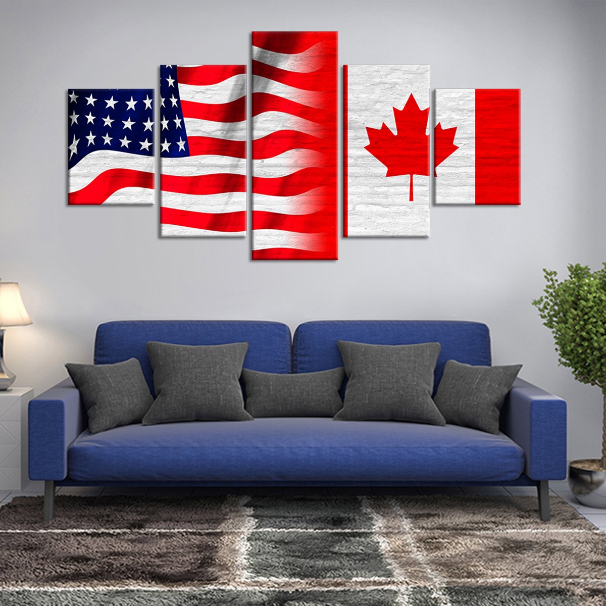 American And Canadian Flag Multi Panel Canvas Wall Art
