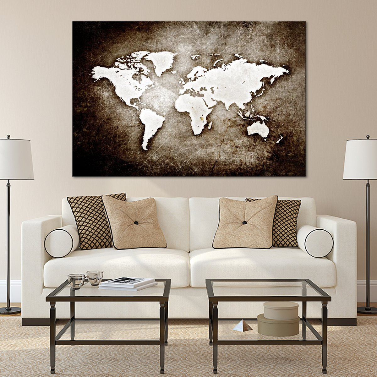 Textured Grunge World Map Multi Panel Canvas Wall Art