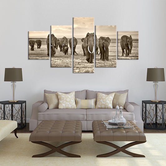 Herd of Elephants Multi Panel Canvas Wall Art