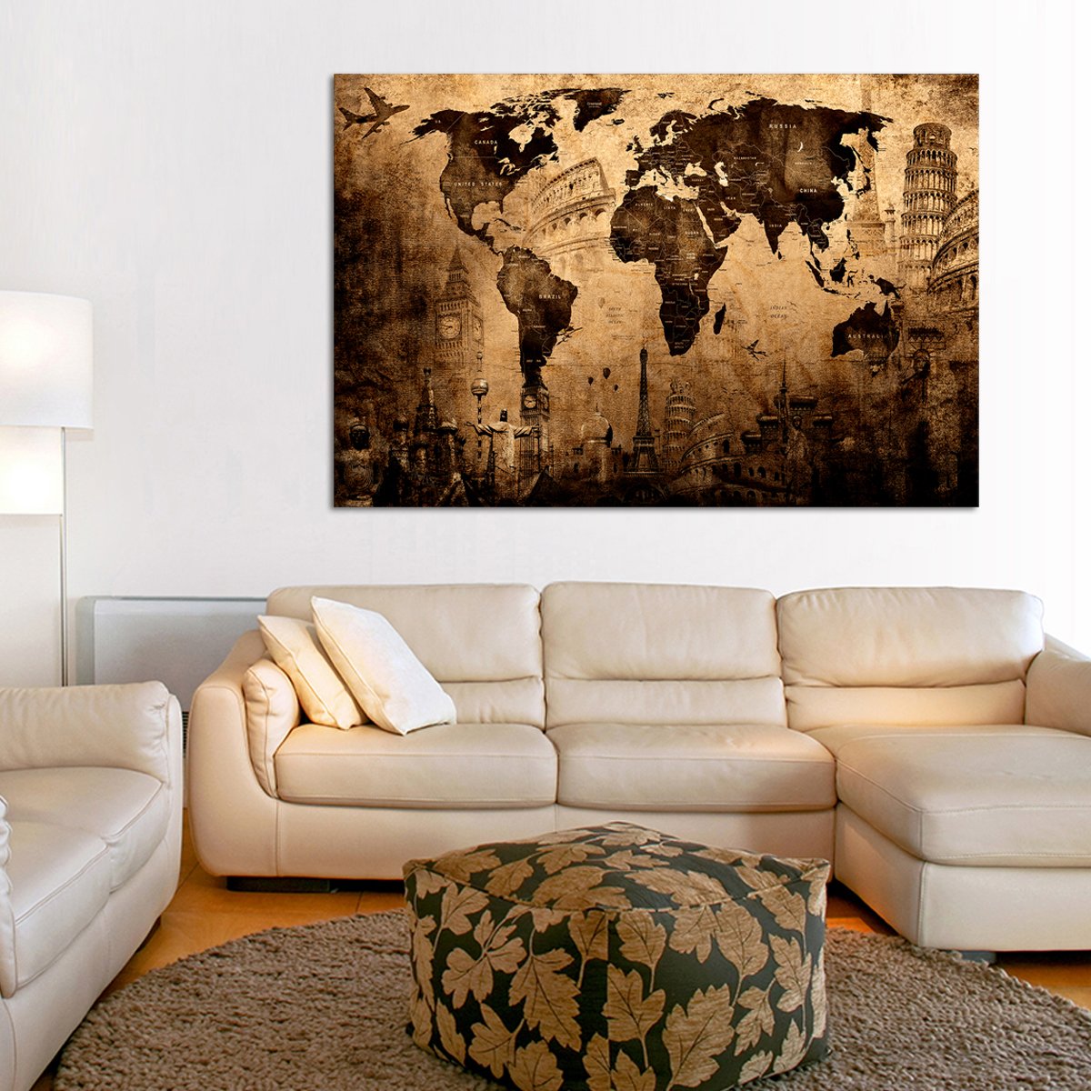 Landmark World Map Masterpiece Multi Panel Canvas Wall Art
