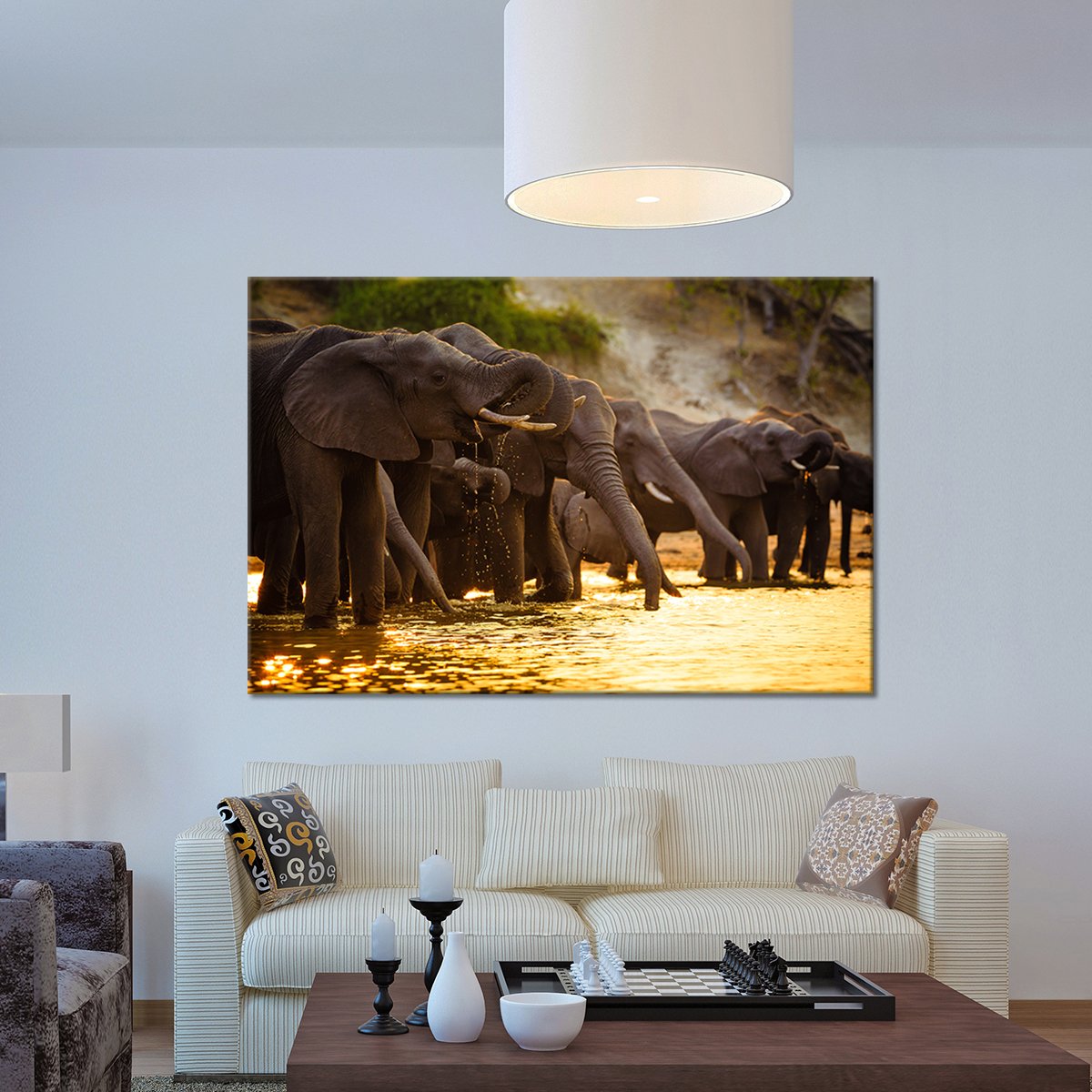Elephants in Savanna Multi Panel Canvas Wall Art