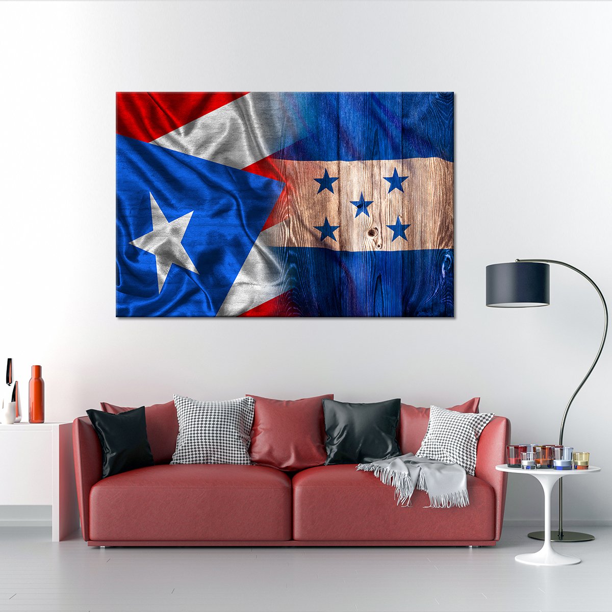 Puerto Rico And Honduras Flag Multi Panel Canvas Wall Art