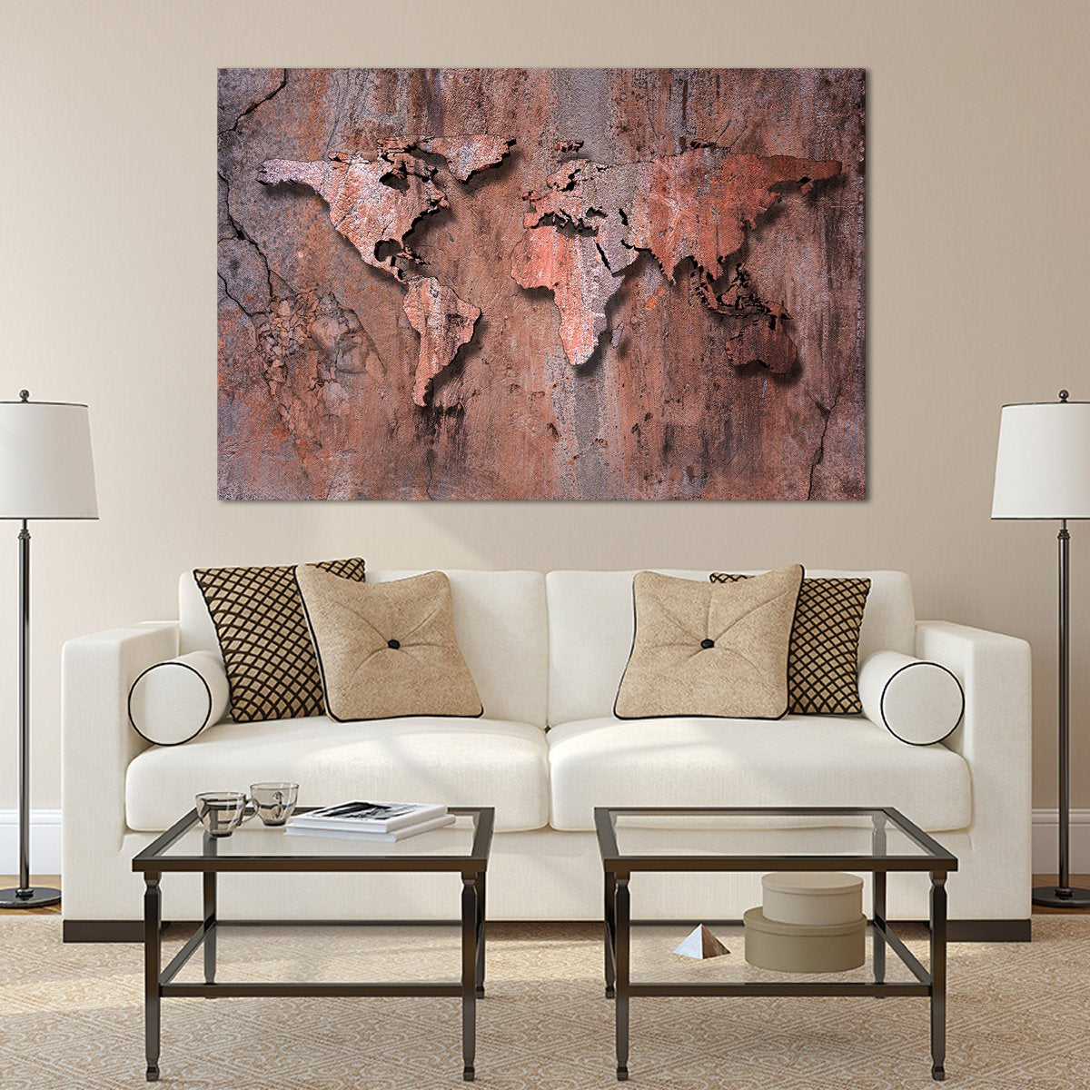 3D Rock World Map Multi Panel Canvas Wall Art